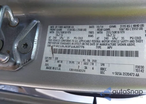 2015 Ford Escape Titanium from USA, damaged, VIN 1FMCU9J93FUA35776